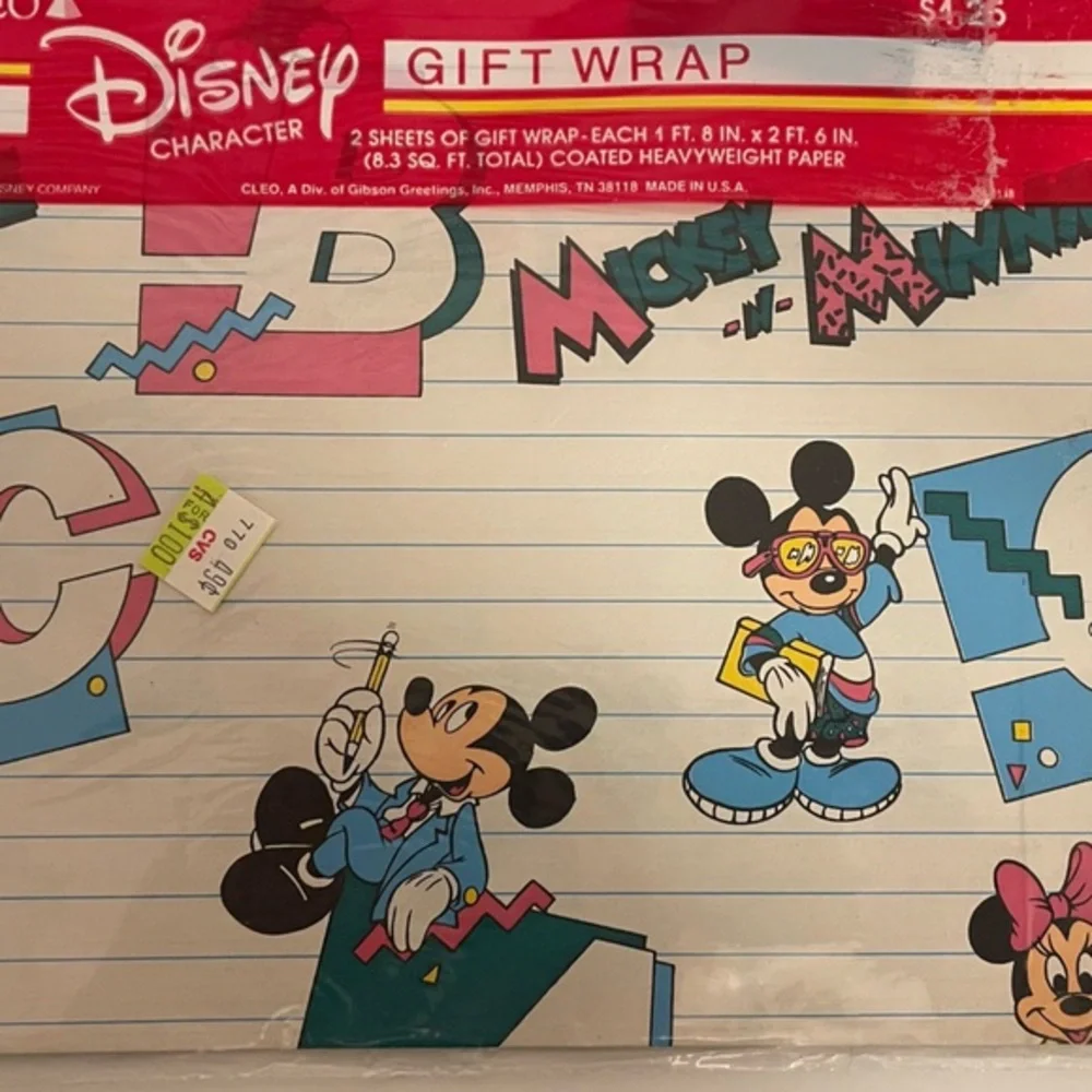 Vintage Cleo Disney Mickey & Minnie Mouse Gift Wrap Paper NEW SEALED Collectible